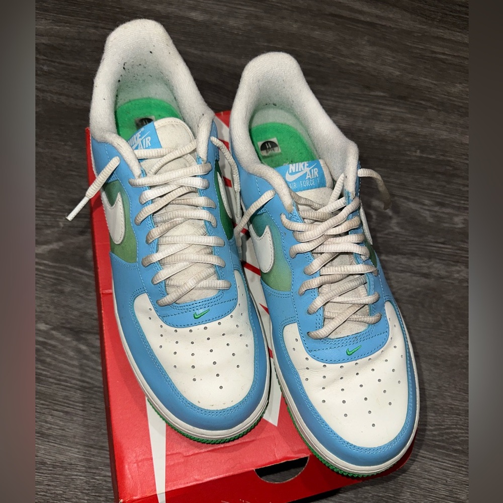 Nike Air Force 1 Low Sky Green, Blue and White Sneakers